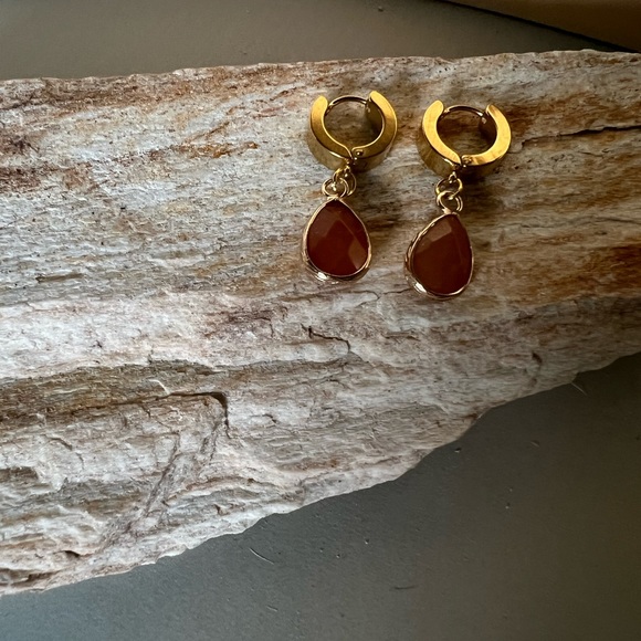 Crystal & Stone Dainty Gold Hoop Earrings - Stylish Boho Chic Earrings - Picture 14 of 15